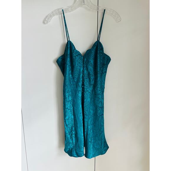 VTG 90s Victoria’s Secret Chemise Slip Dress Turquoise Satin SZ M Sexy Lingerie - Picture 2 of 6